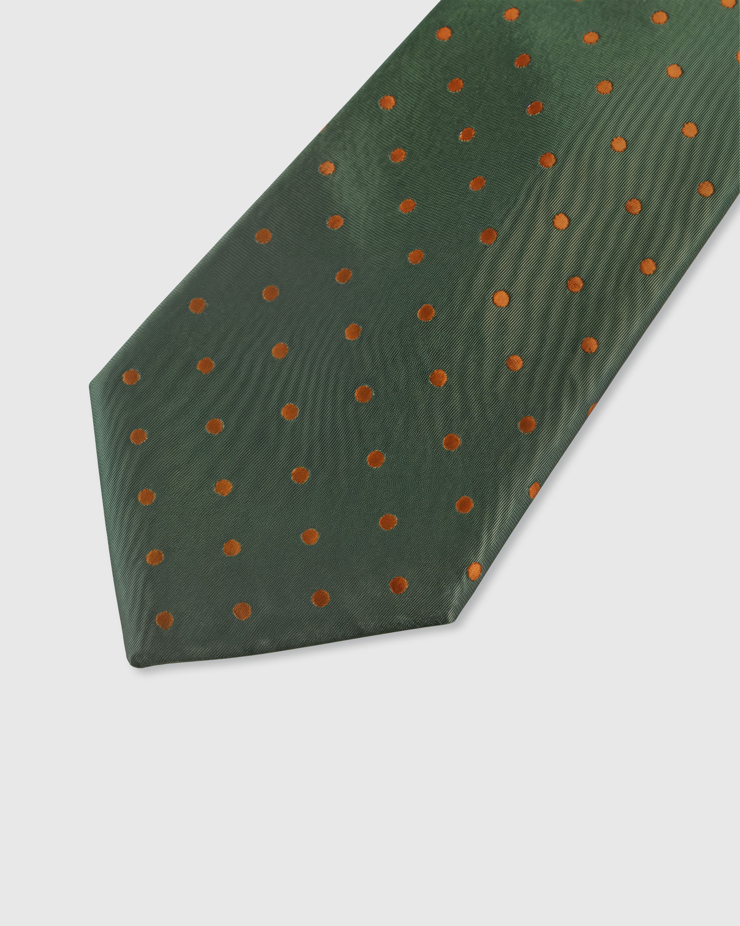 {Embroidered tangerine dot detail} Square dot detail on sage green mulberry silk tie showing embroidered pattern by STICKYZOO