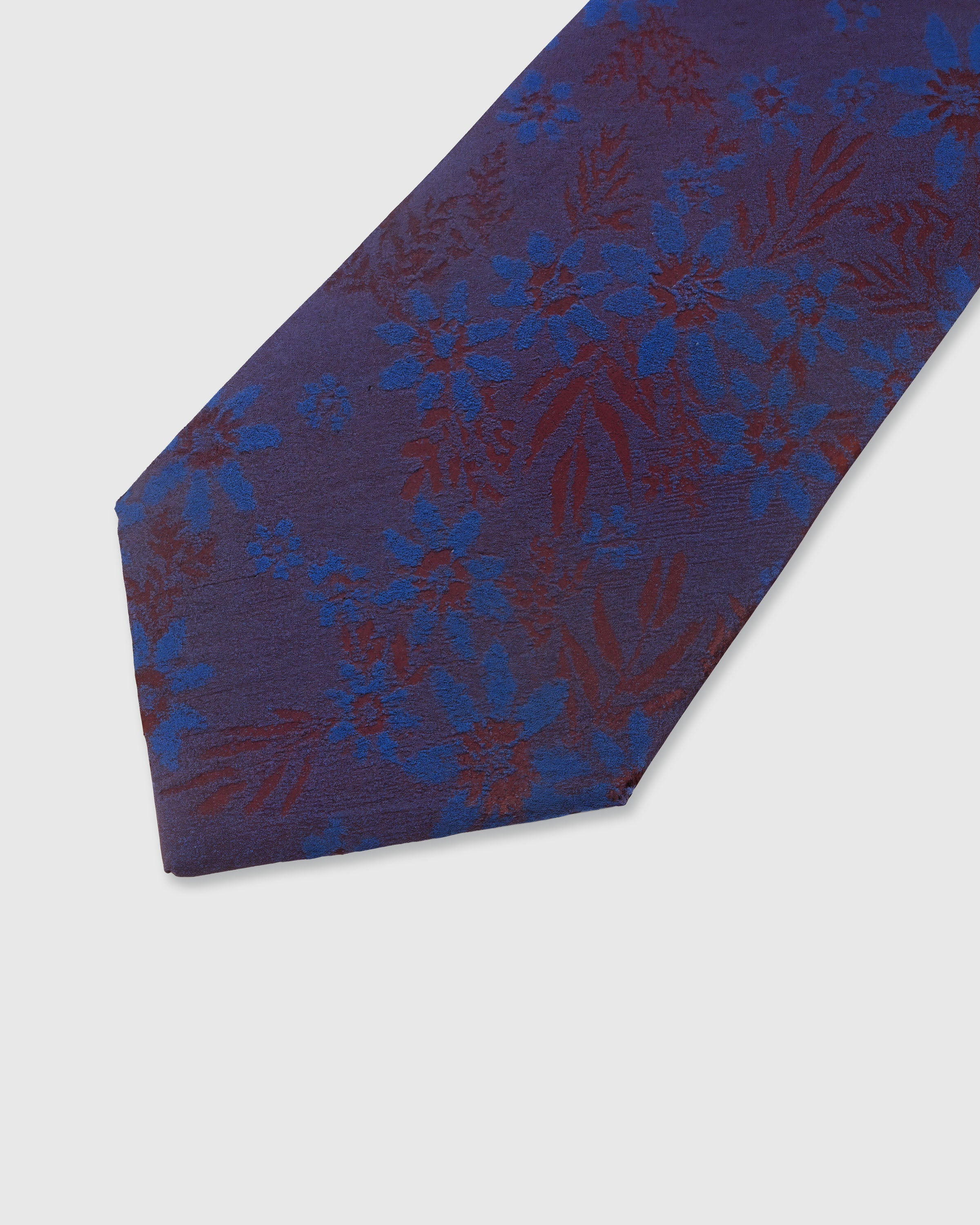 STICKYZOO Plum Botanical Tie — detail of hand-embroidered botanical floral on pure mulberry silk
