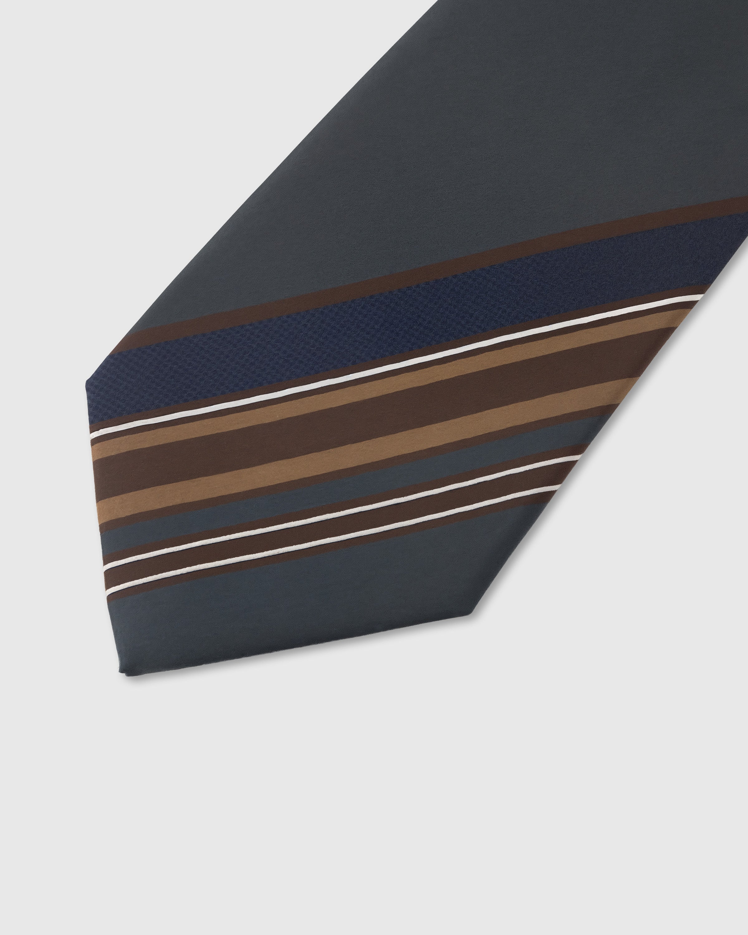 Club stripe detail on midnight mulberry silk tie showing raised hand-embroidered walnut and cream accents by STICKYZOO
