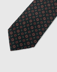 {Embroidered paisley circle foulard detail} Paisley detail on hunter green mulberry silk tie showing embroidered pattern by STICKYZOO