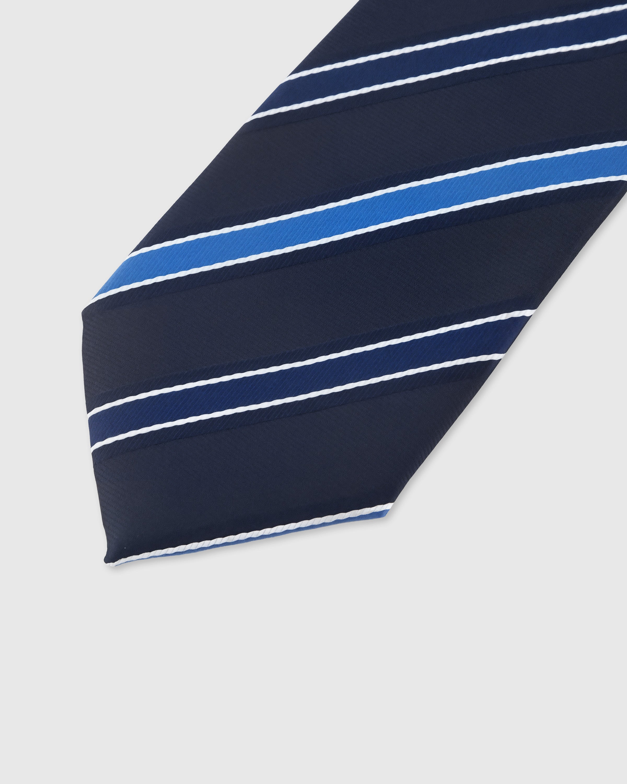 Cobalt stripe detail on midnight mulberry silk tie showing vivid blue woven bands by STICKYZOO