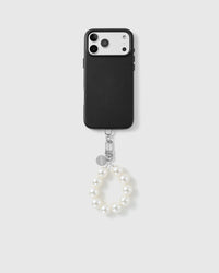 Handmade beaded phone strap on a black case, rated 4.9 across 5,000+ reviews