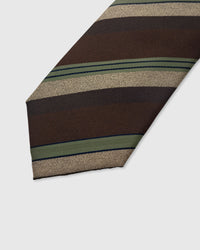CHESTNUT REGIMENT TIE — 45° Italian bias-cut construction with structured interlining, hand-finished slip stitching visible on interior