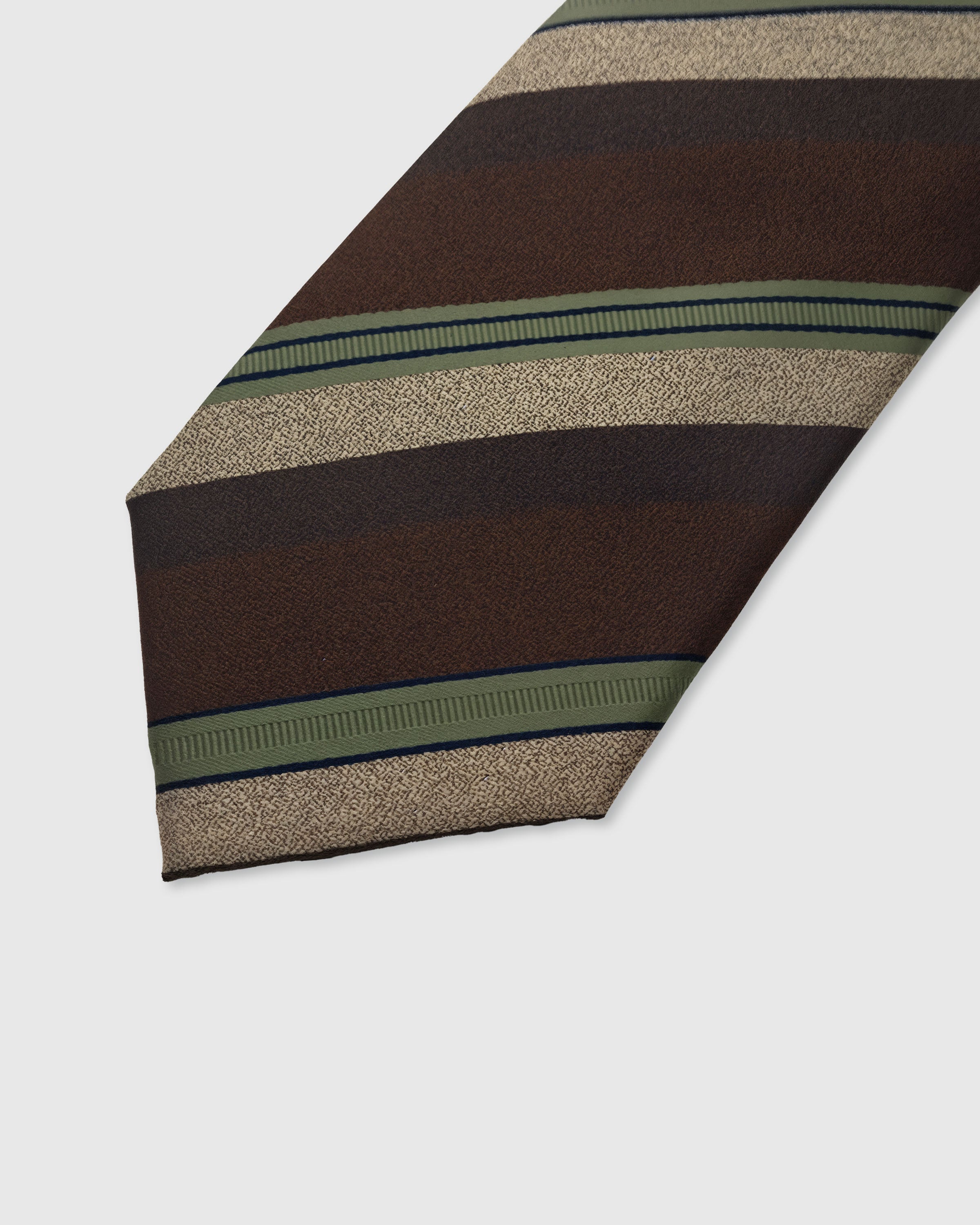 CHESTNUT REGIMENT TIE — 45° Italian bias-cut construction with structured interlining, hand-finished slip stitching visible on interior