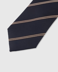 Copper accent stripe detail on midnight mulberry silk tie showing raised thread on herringbone weave by STICKYZOO