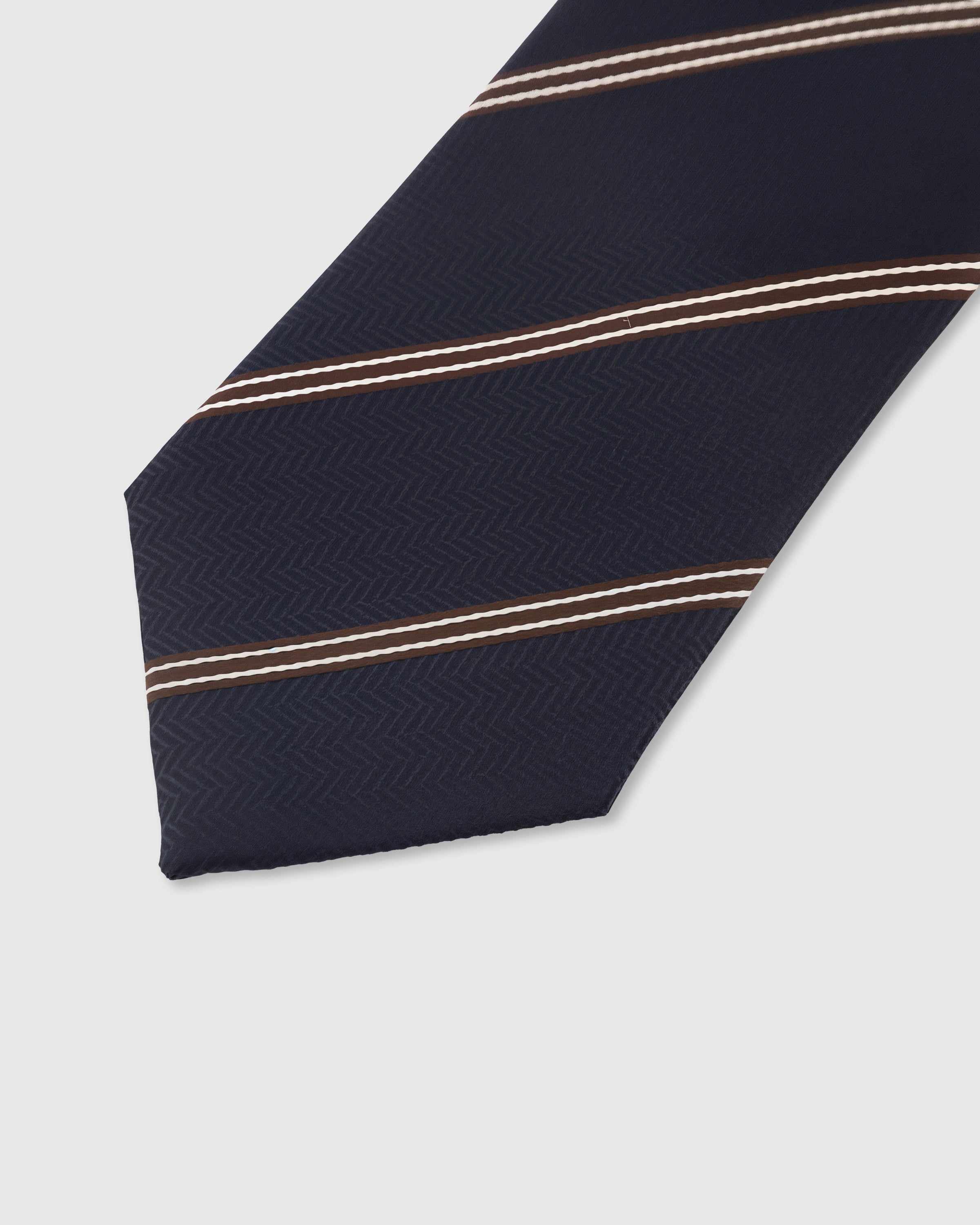 Copper accent stripe detail on midnight mulberry silk tie showing raised thread on herringbone weave by STICKYZOO