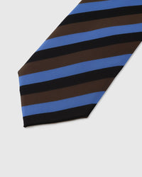 Regatta stripe detail on cobalt and mahogany mulberry silk tie showing raised hand-embroidered thread by STICKYZOO
