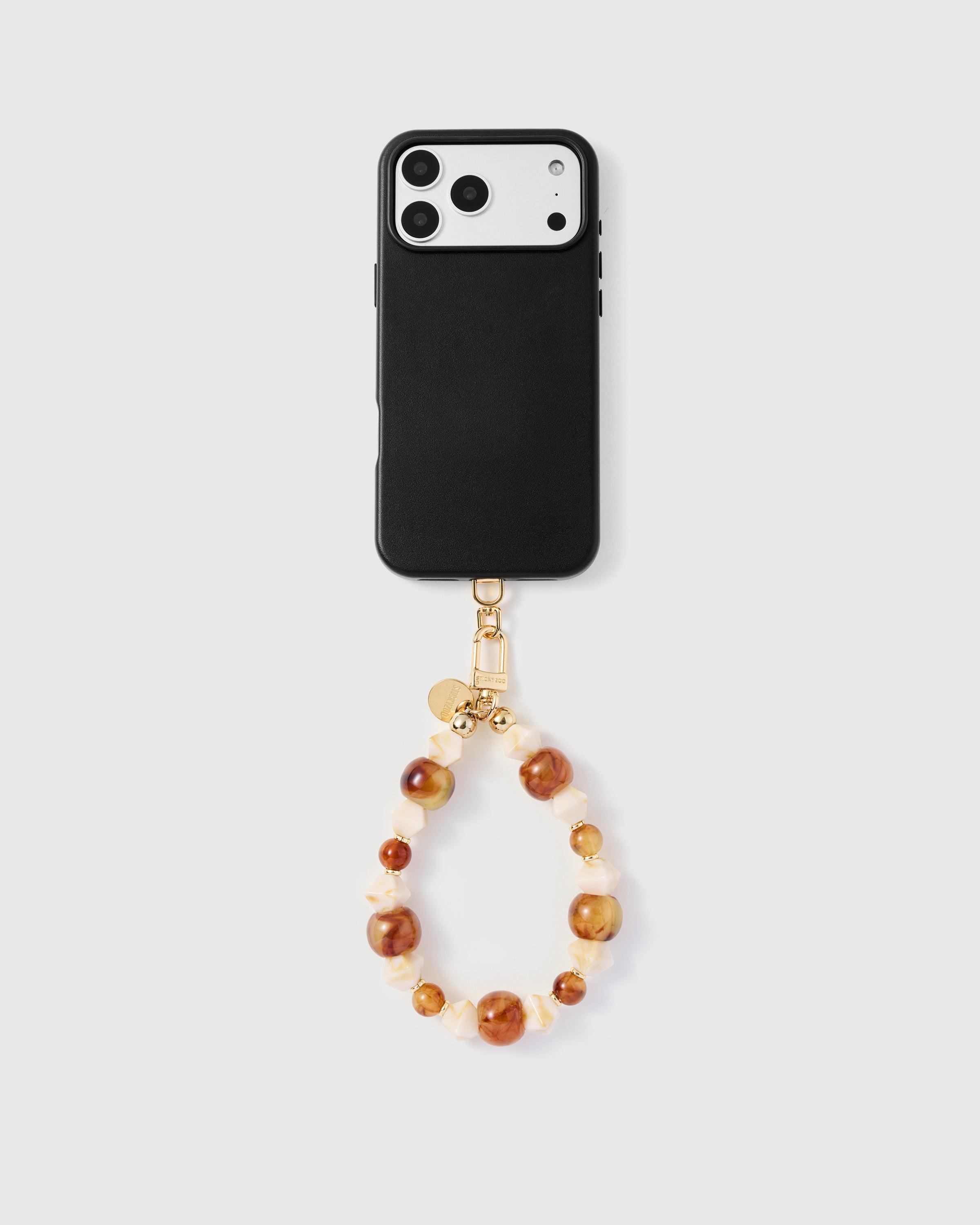 Amber Marble Stone Phone Strap — Handmade Mixed Bead Wristlet