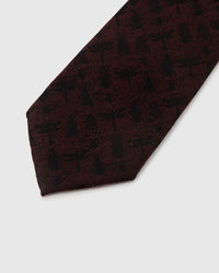 Tonal jacquard floral detail on merlot mulberry silk tie showing woven depth and texture by STICKYZOO