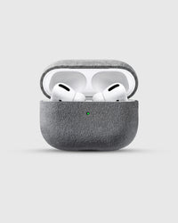 Ash Grey Alcantara case open with AirPods Pro seated inside