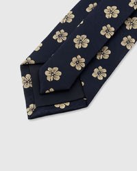 {Hand-finished interior} STICKYZOO MIDNIGHT BLOSSOM TIE back detail showing structured interlining and hand-finished slip stitching, 145 x 8 cm