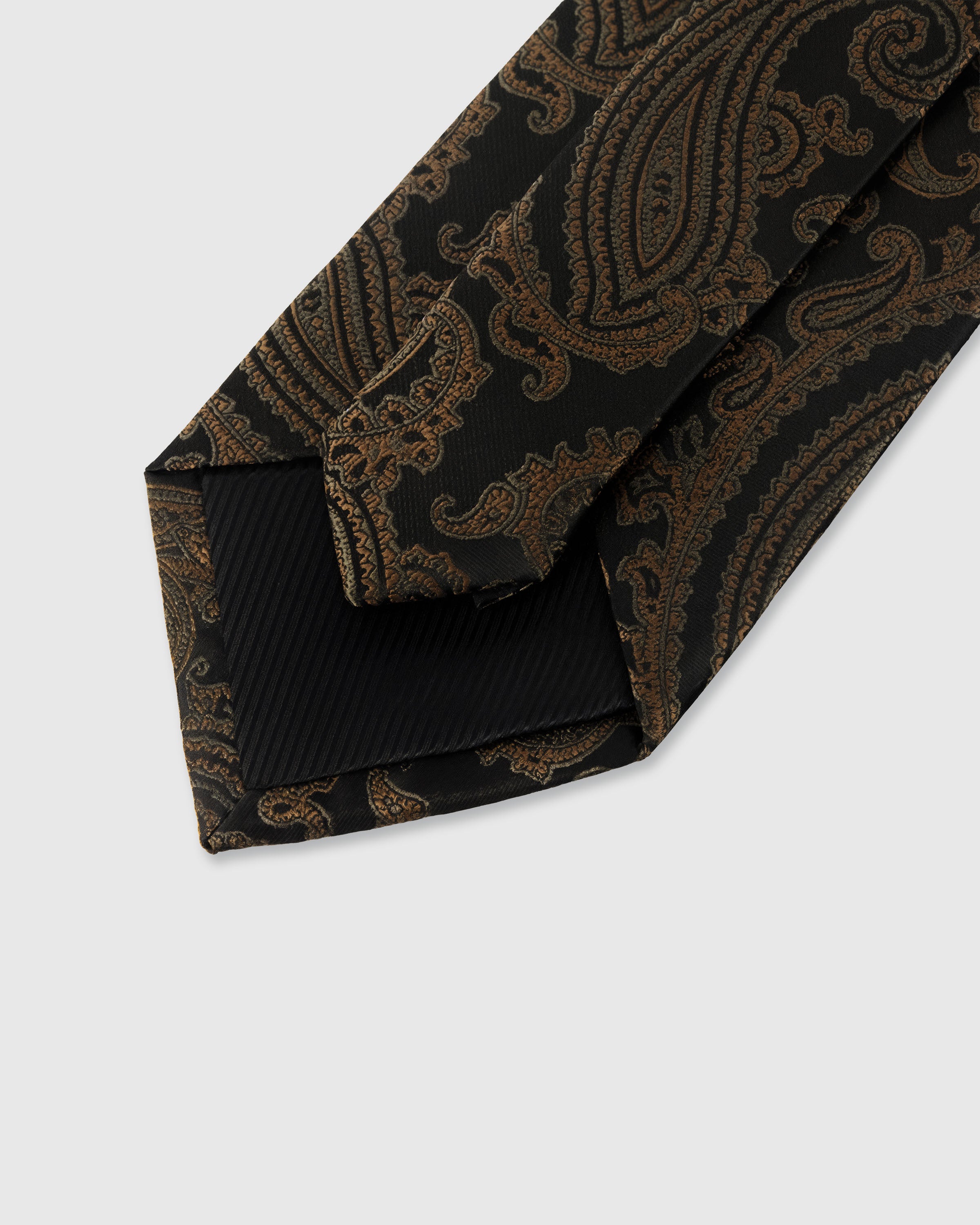 STICKYZOO Obsidian Paisley Tie — 45° bias-cut Italian method, structured interlining, hand-finished interior