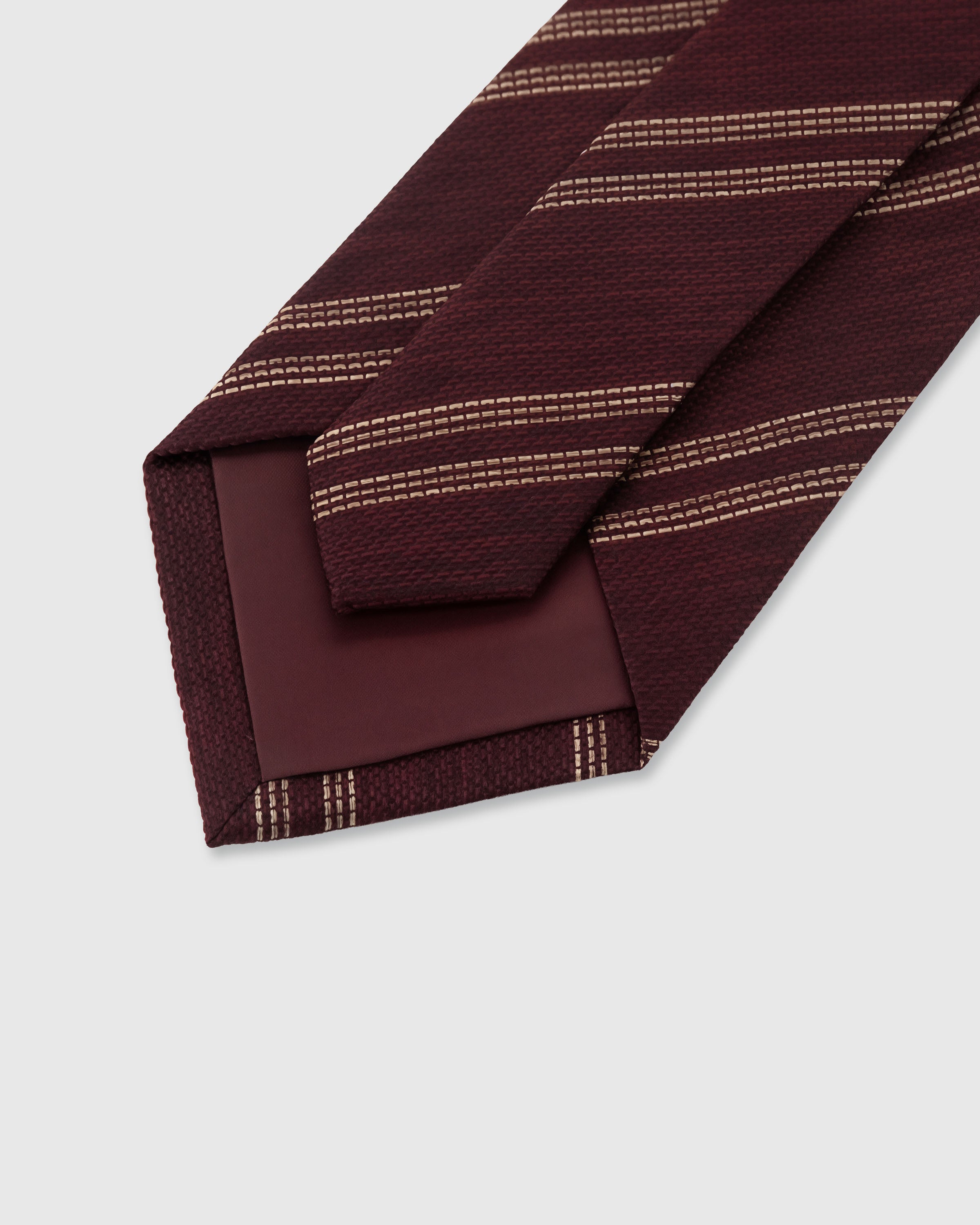 STICKYZOO Wine Repp Stripe Tie — 45° bias-cut Italian method, structured interlining, hand-finished interior