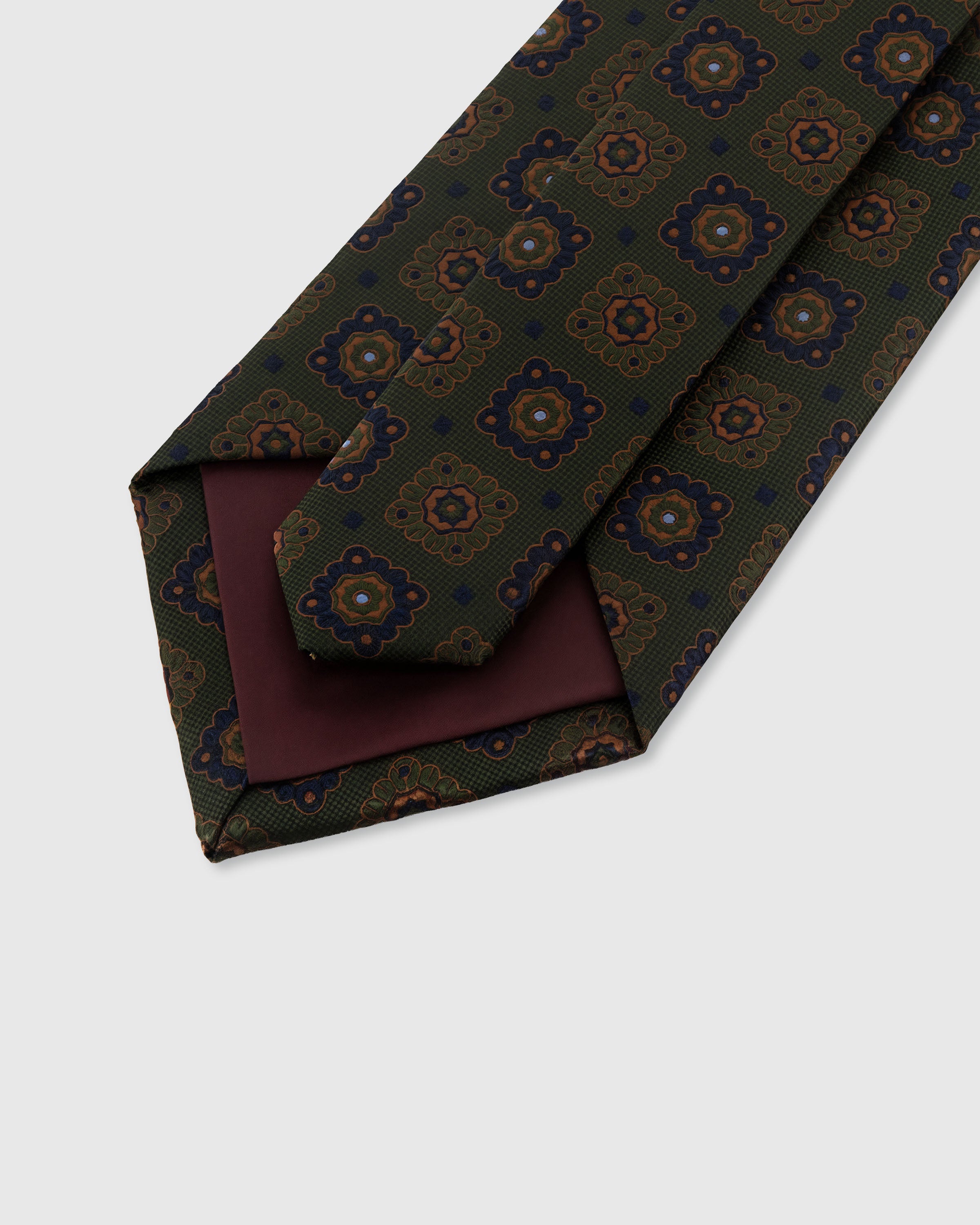 STICKYZOO OLIVE MOSAIC TIE — 45° bias-cut Italian method, structured interlining, rated 4.9★