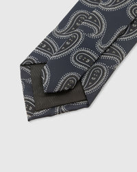 STICKYZOO Charcoal Paisley Tie — 45° bias-cut Italian method, structured interlining, hand-finished interior