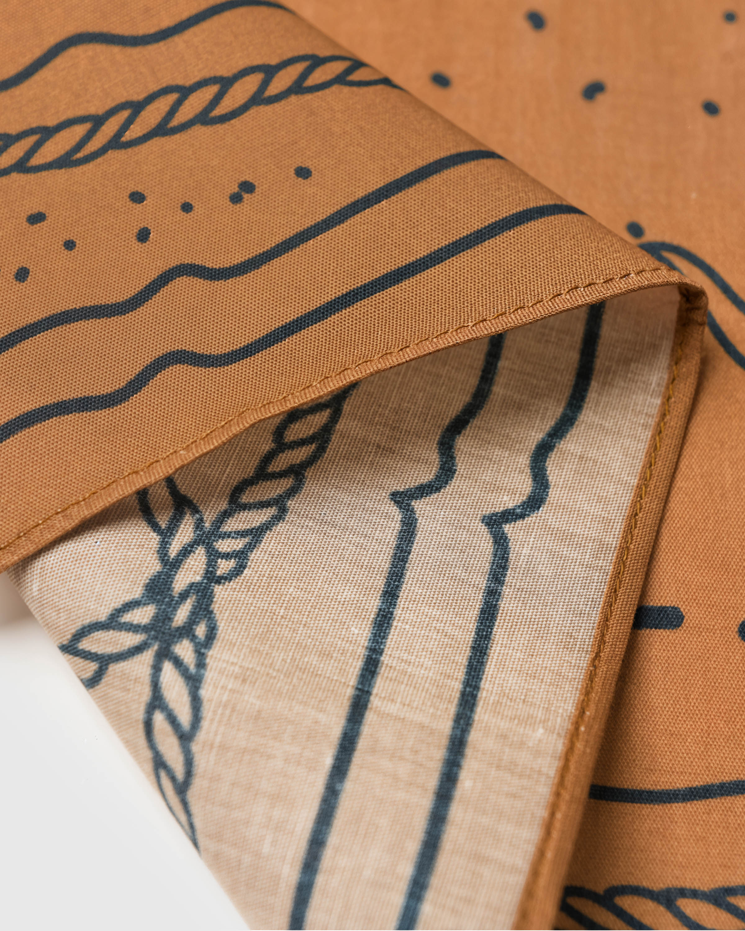 Close-up of the inked rope border on the western bridle silk scarf showing the silk weave and printed detail
```