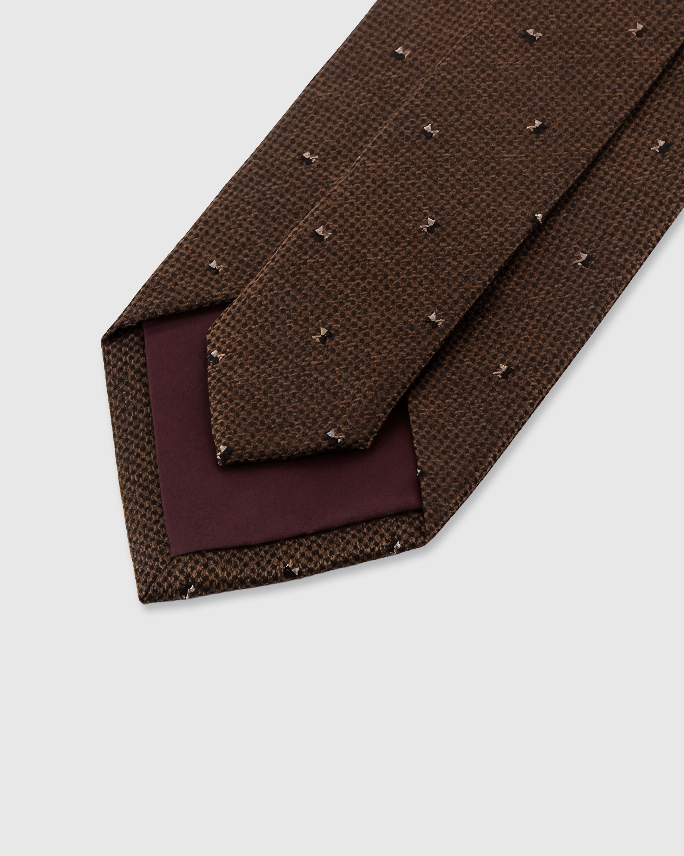 STICKYZOO Cocoa Pin Dot Tie — 45° bias-cut Italian method, structured interlining, hand-finished interior