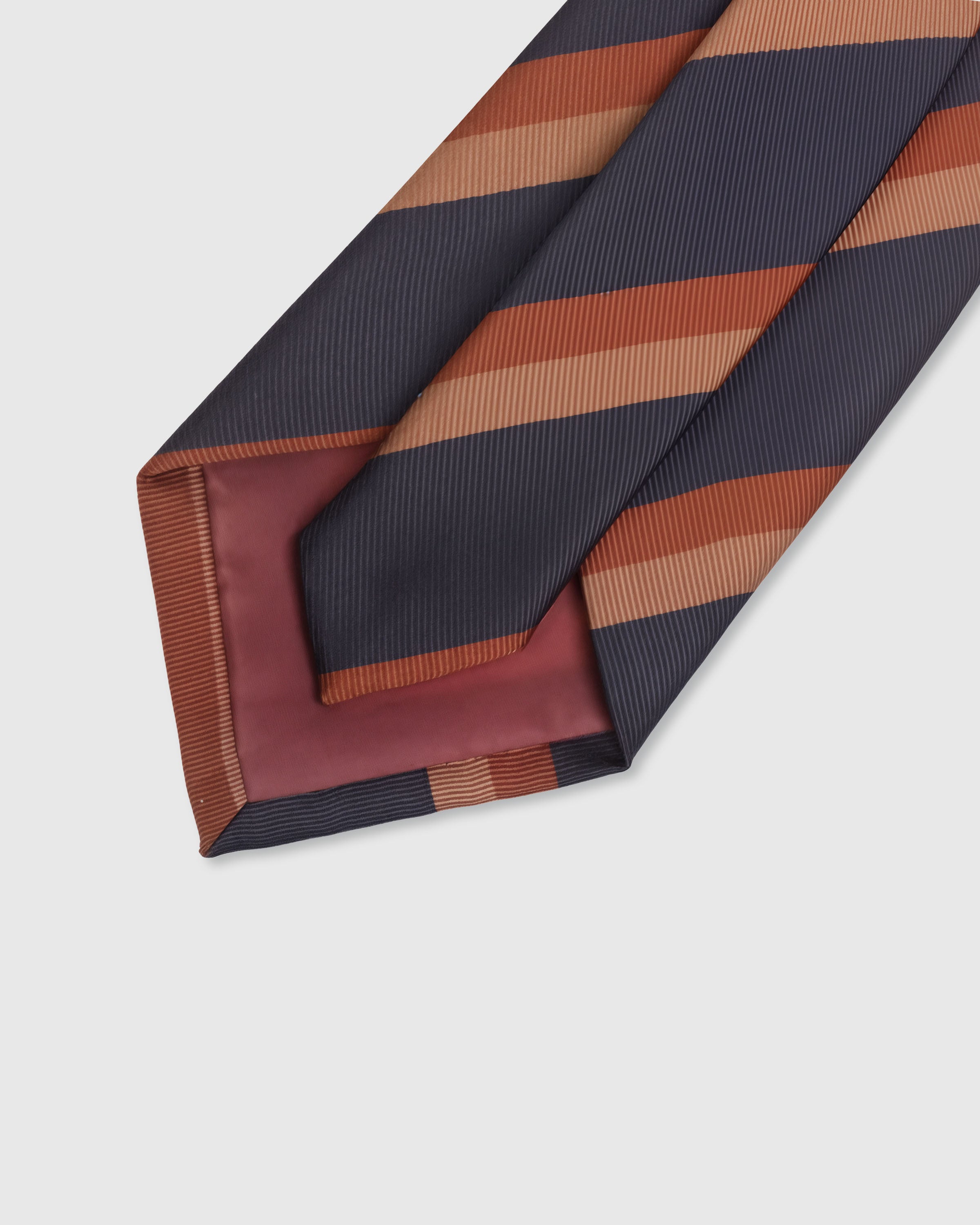 {Hand-finished interior} STICKYZOO MIDNIGHT COPPER BLOCK TIE back detail showing structured interlining and hand-finished slip stitching, 145 x 8 cm