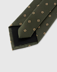 STICKYZOO Olive Floret Tie — 45° bias-cut Italian method, structured interlining, hand-finished interior