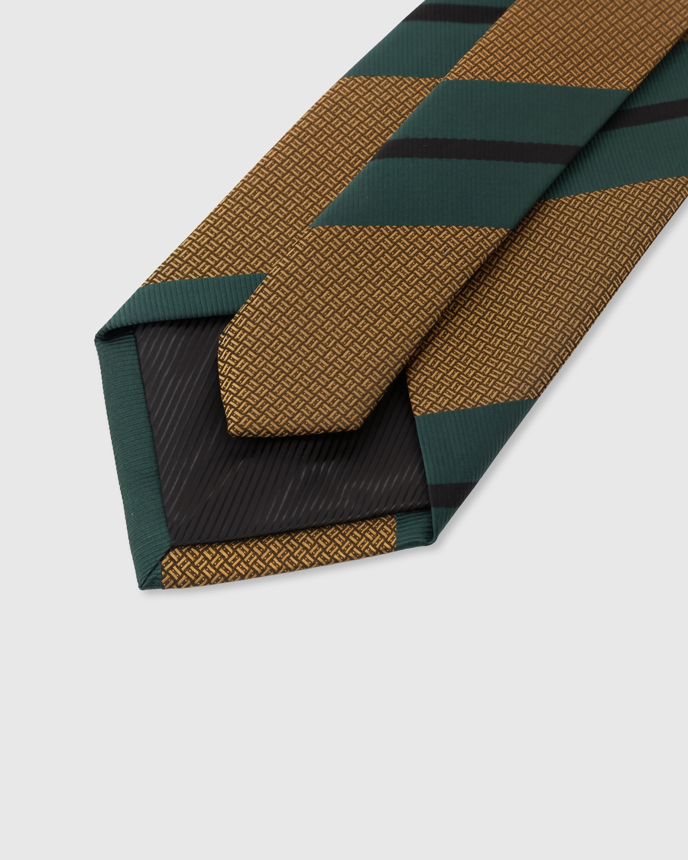 STICKYZOO Amber Teal Stripe Tie back detail showing structured interlining and hand-finished slip stitching, 145 x 8 cm