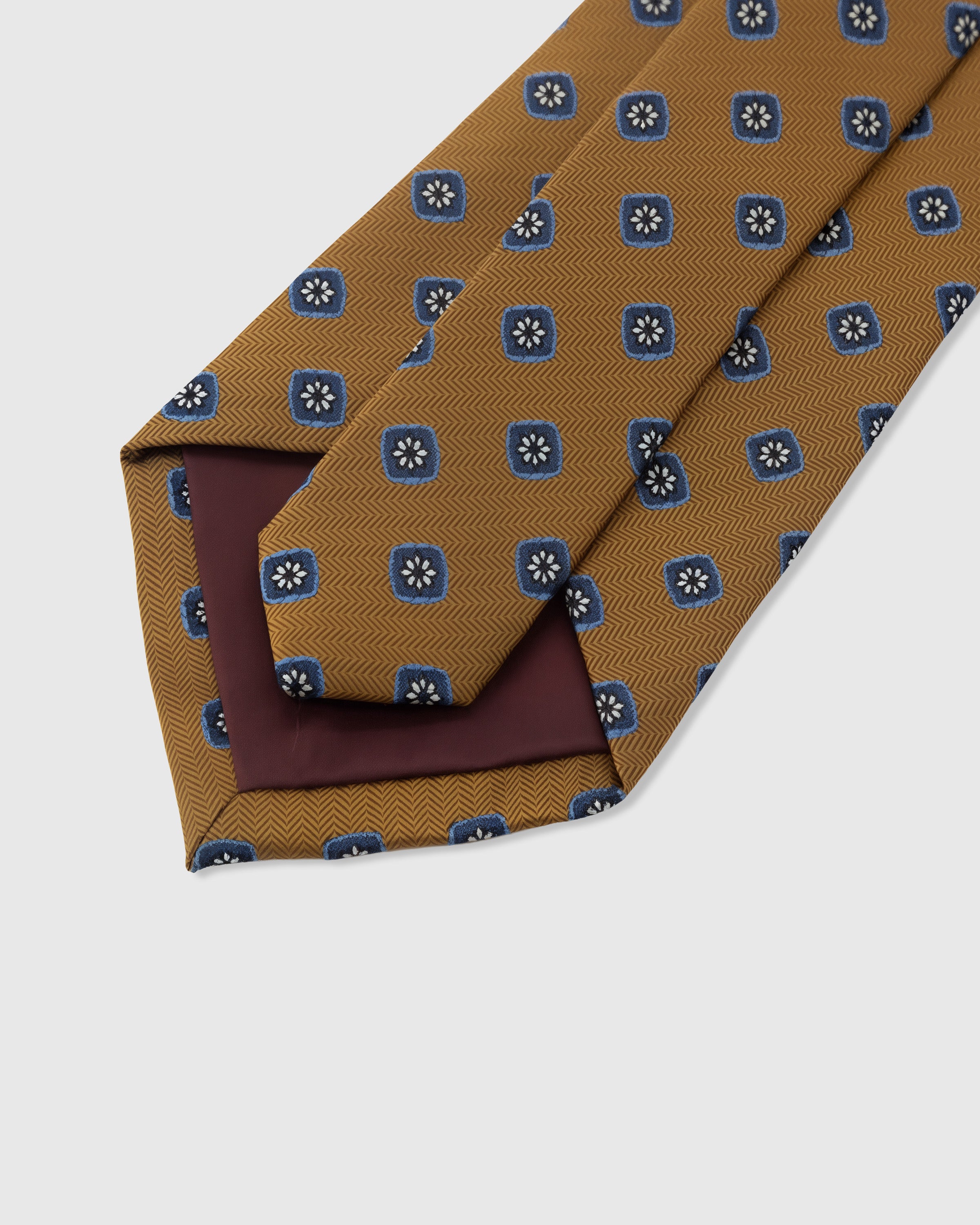 STICKYZOO Amber Floral Square Tie showing structured interlining and full knot shape, 145 x 8 cm