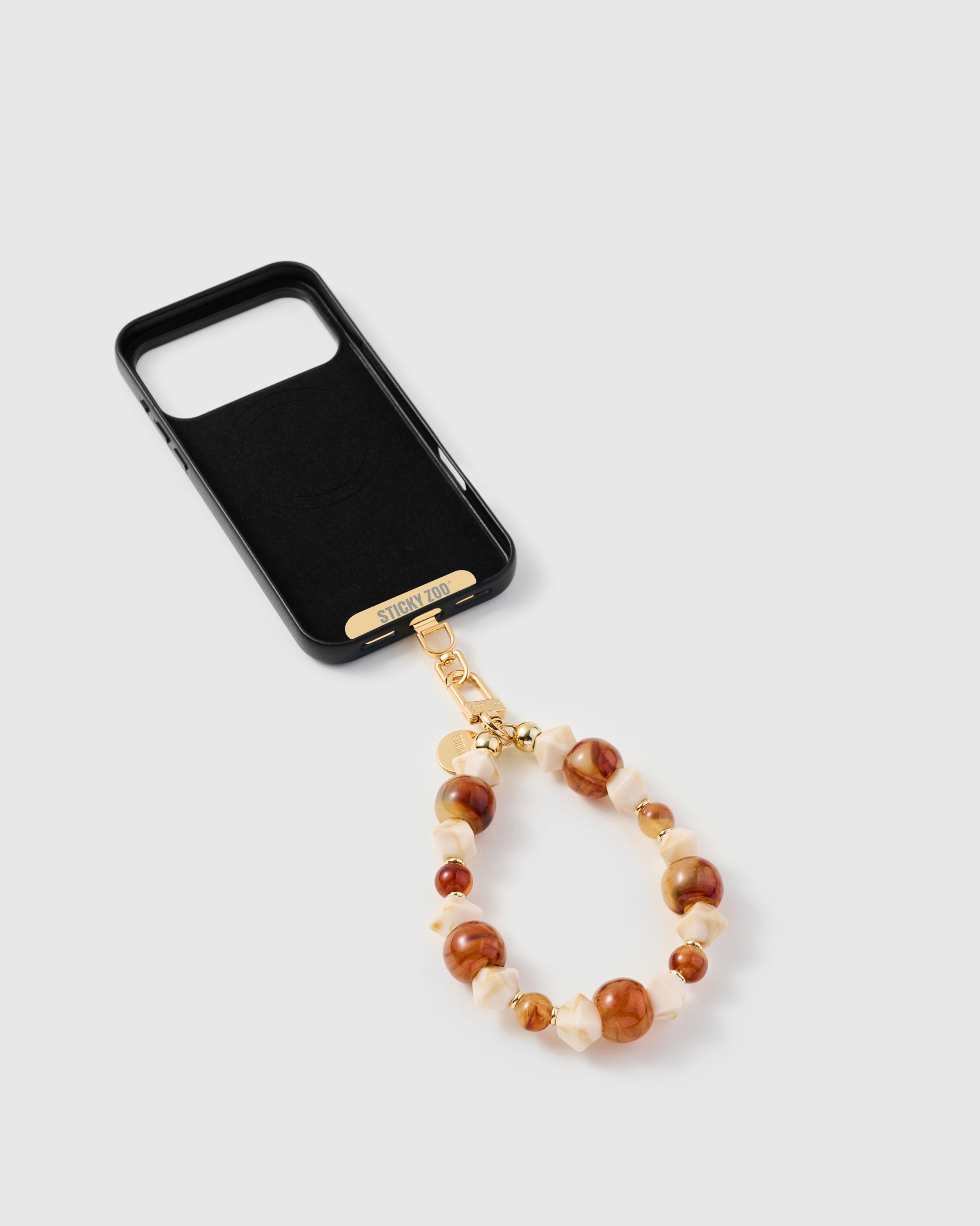 Amber Marble Stone Phone Strap — Handmade Mixed Bead Wristlet