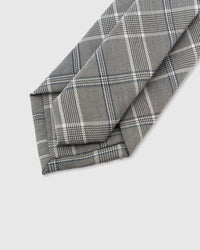 {Hand-finished interior} STICKYZOO STERLING GLEN CHECK TIE back detail showing structured interlining and hand-finished slip stitching, 145 x 8 cm