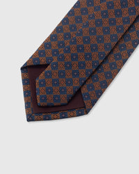 {Hand-finished interior} STICKYZOO MIDNIGHT COPPER MOSAIC TIE back detail showing structured interlining and hand-finished slip stitching, 145 x 8 cm