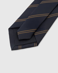 STICKYZOO Midnight Bronze Stripe Tie back detail showing structured interlining and hand-finished slip stitching, 145 x 8 cm