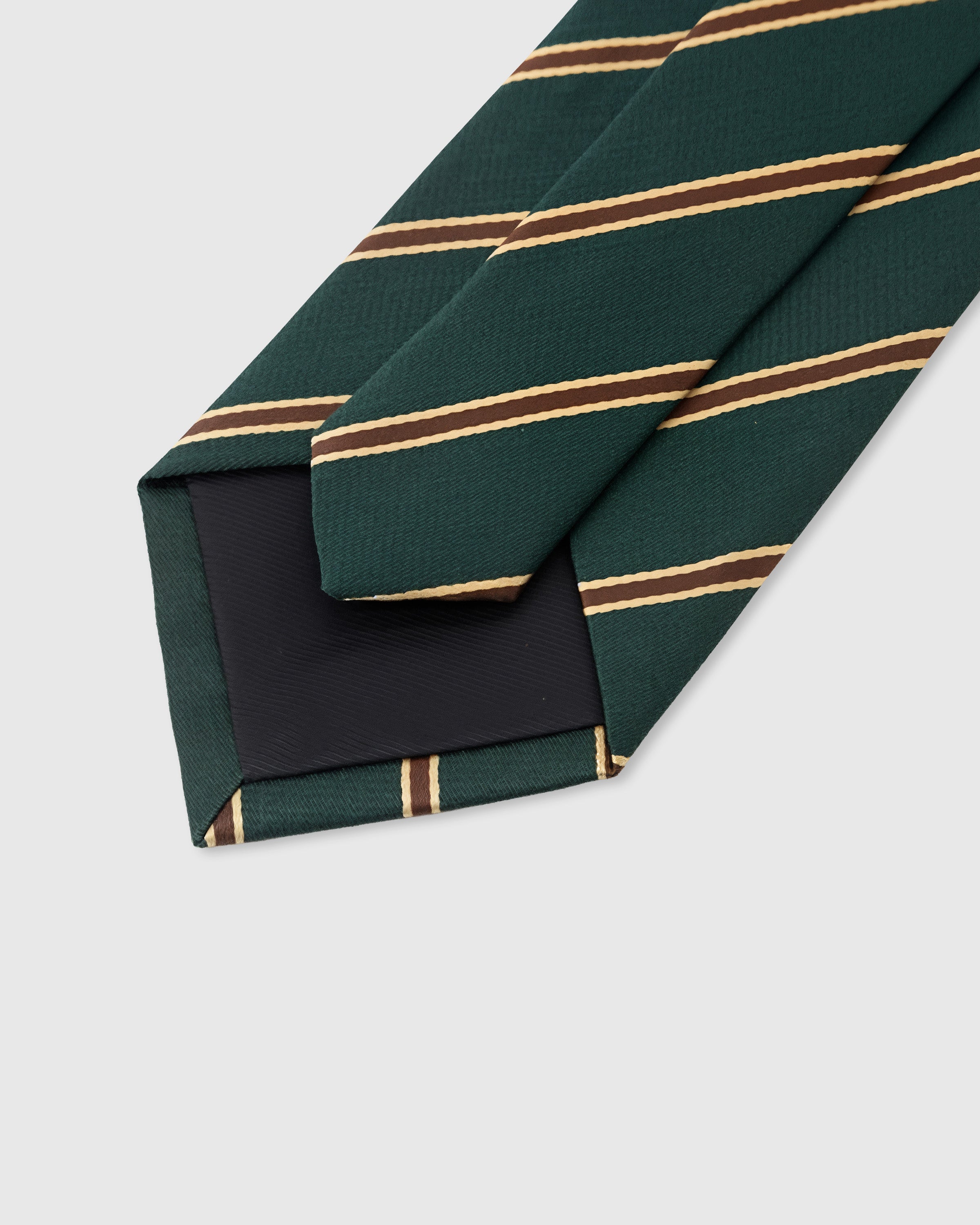 STICKYZOO Emerald Twin Stripe Tie back detail showing structured interlining and hand-finished slip stitching, 145 x 8 cm