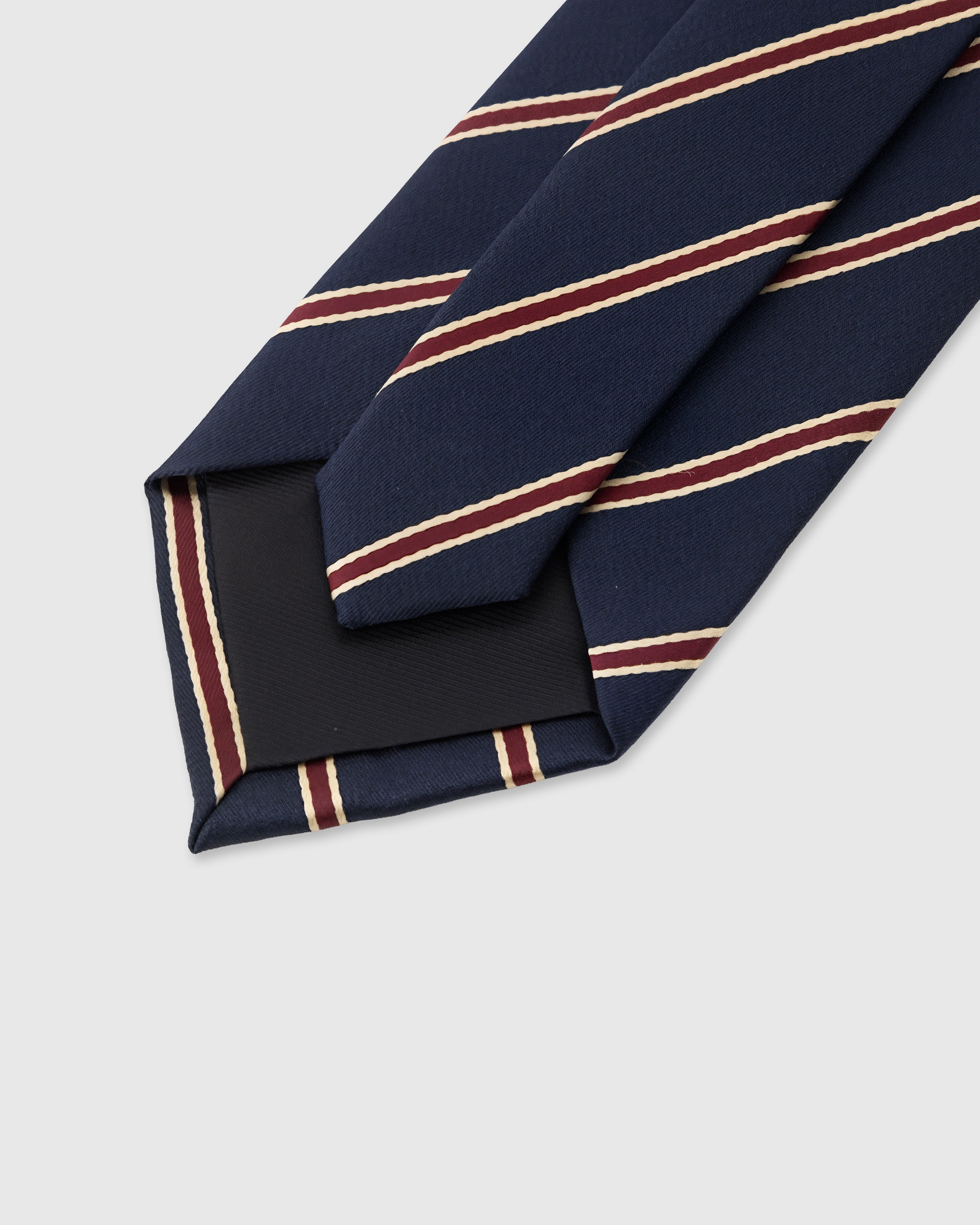 STICKYZOO Navy Heritage Stripe Tie showing structured interlining and dimensional knot, 145 x 8 cm