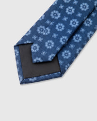 STICKYZOO Steel Blue Floral Tie — 45° bias-cut Italian method, structured interlining, hand-finished interior