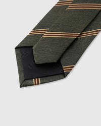 STICKYZOO Olive Copper Stripe Tie interior showing hand-finished slip stitching and structured interlining, 145 × 8 cm