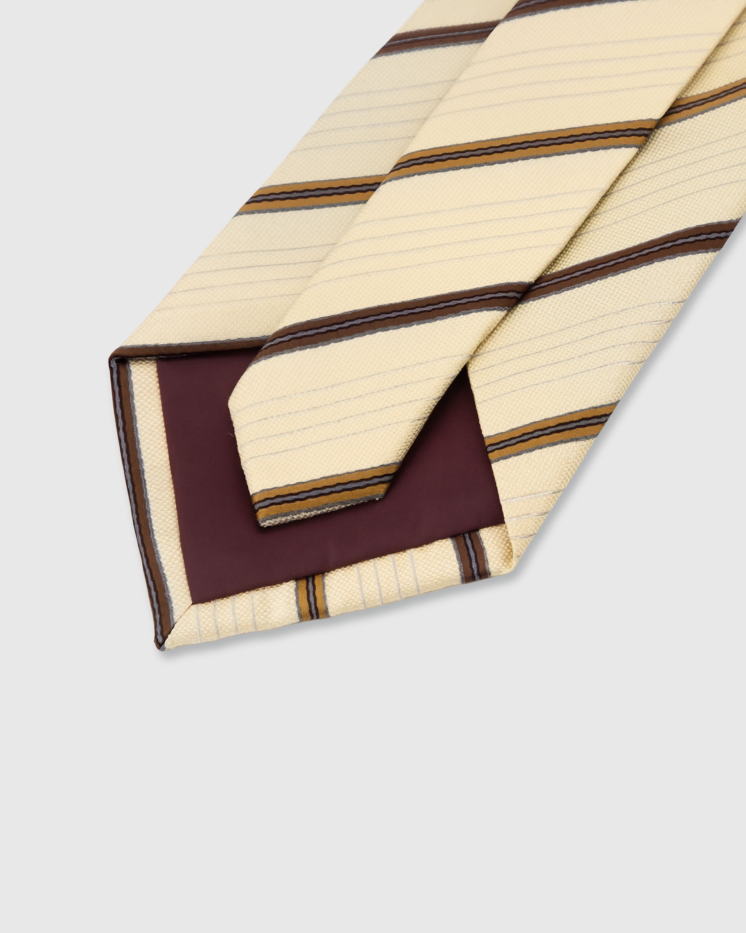 STICKYZOO Cream Heritage Stripe Tie — 45° bias-cut Italian method, structured interlining, hand-finished interior