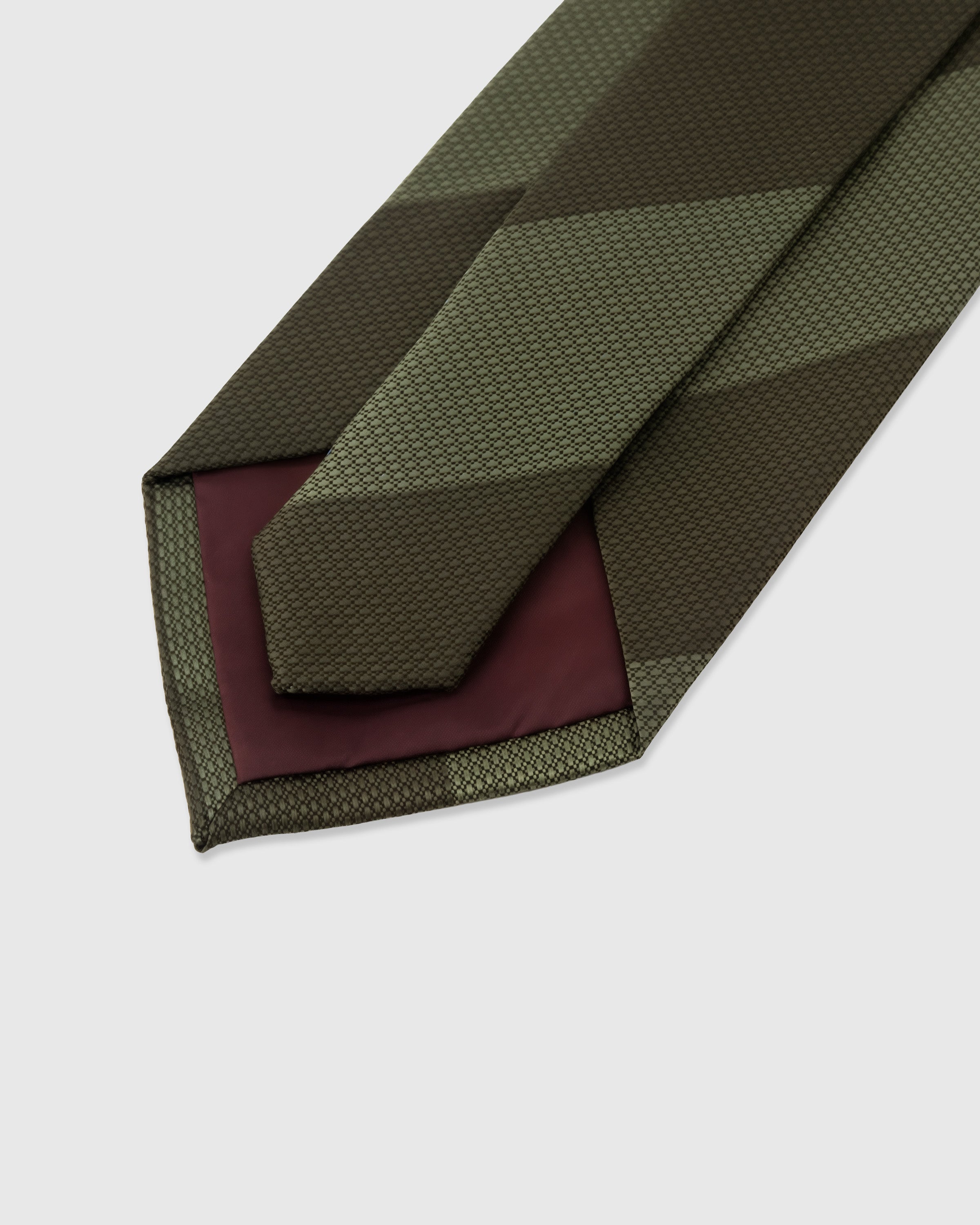 {{Structured interlining}} STICKYZOO Olive Tonal Stripe Tie showing structured interlining and clean drape, 145 x 8 cm