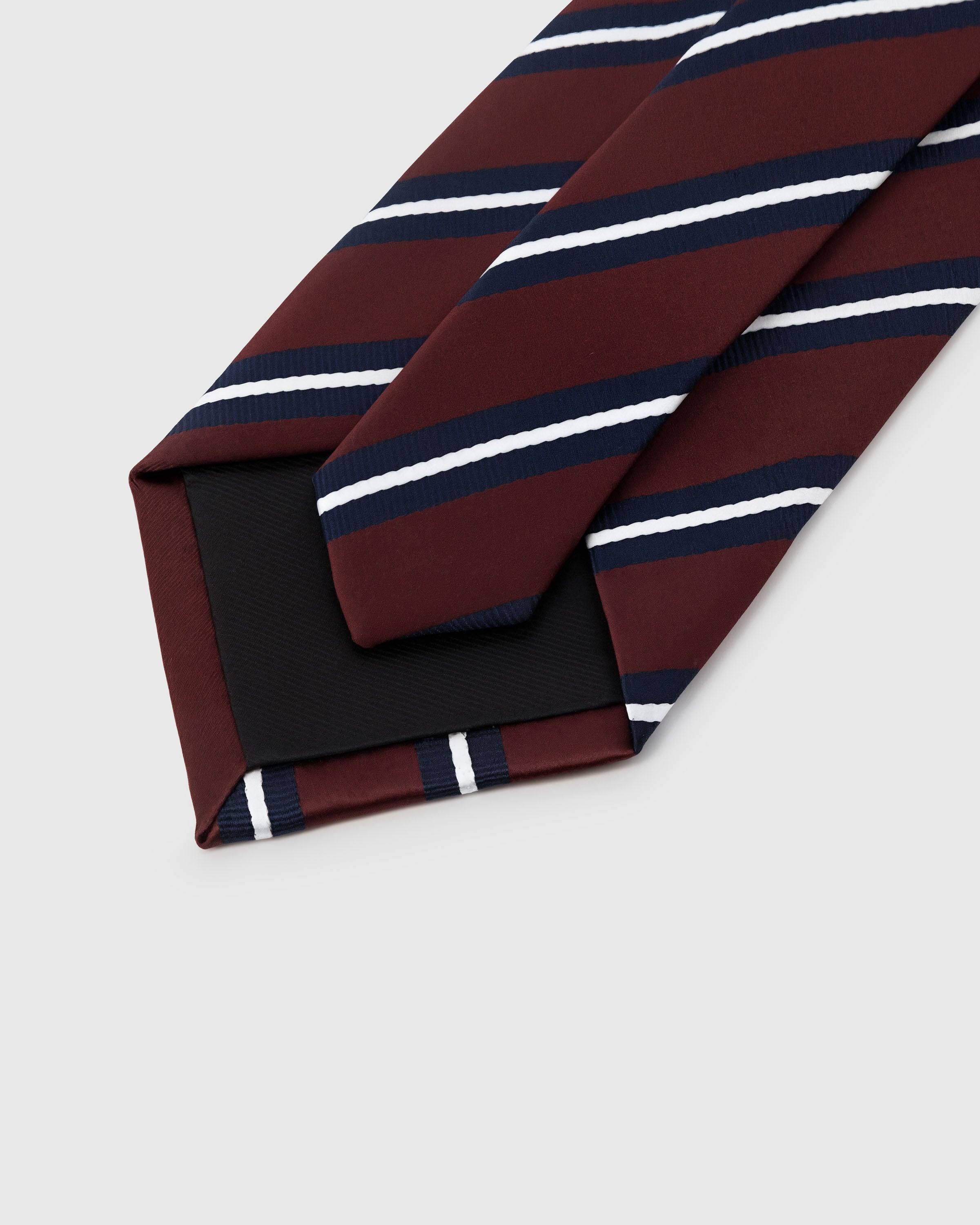 STICKYZOO Navy Bordeaux Stripe Tie interior with structured interlining and hand-finished slip stitching, 145 x 8 cm