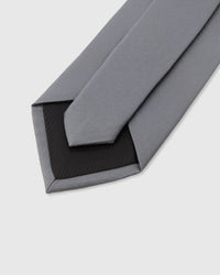 STICKYZOO Pewter Silk Tie — 45° bias-cut Italian method, structured interlining, hand-finished interior