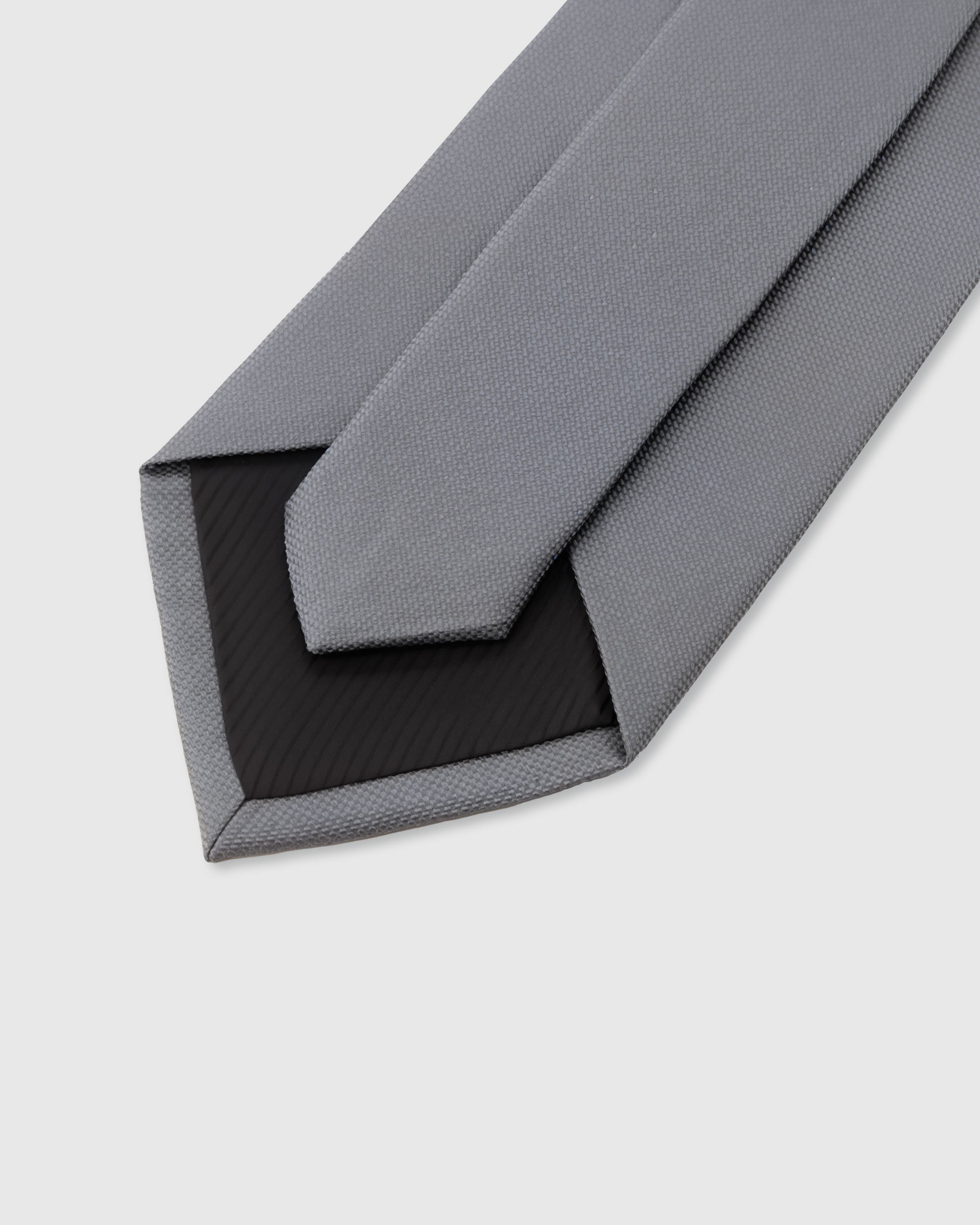 STICKYZOO Pewter Silk Tie — 45° bias-cut Italian method, structured interlining, hand-finished interior
