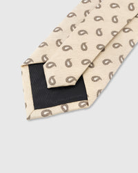 STICKYZOO Sand Paisley Tie showing 45° bias-cut Italian method construction and natural silk drape, 145 × 8 cm