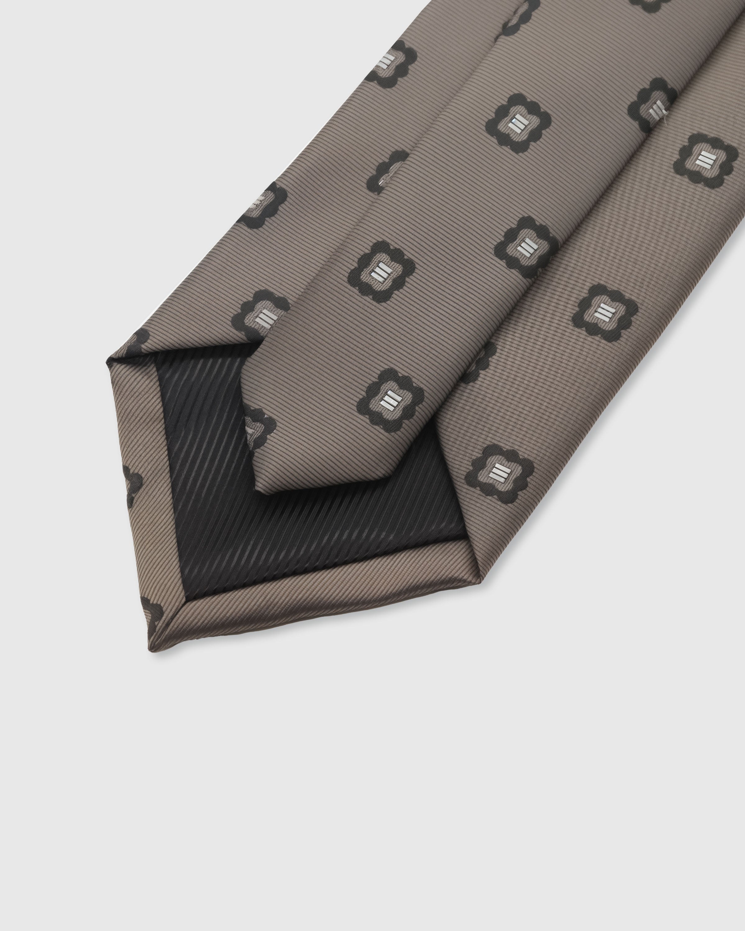 STICKYZOO Taupe Crest Tie — 45° bias-cut Italian method, structured interlining, hand-finished interior
