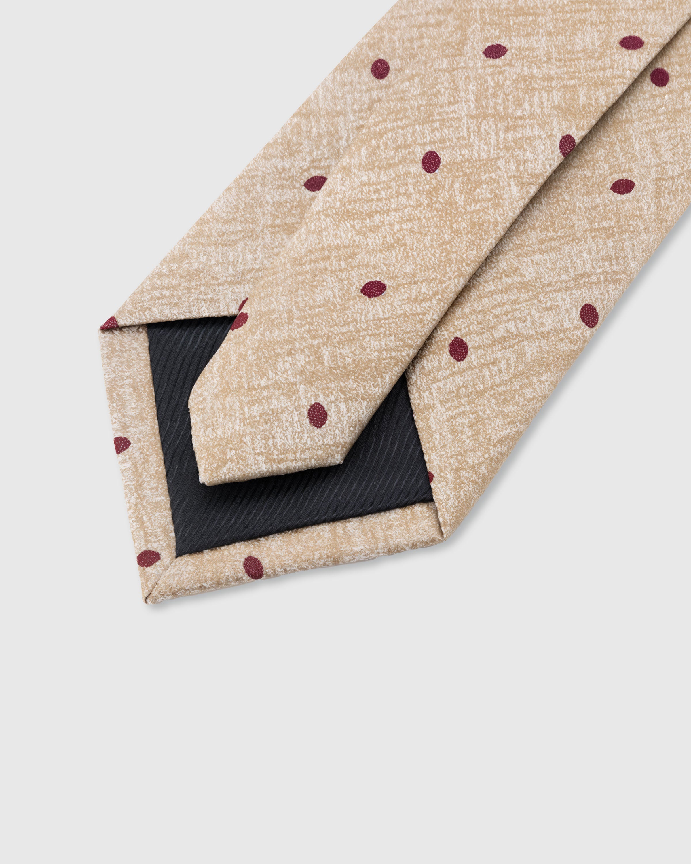 STICKYZOO Champagne Polka Tie — 45° bias-cut Italian method, structured interlining, hand-finished interior