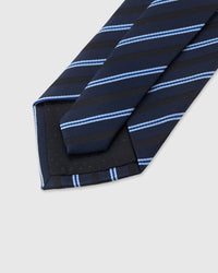 STICKYZOO Navy Tonal Stripe Tie back detail showing structured interlining and hand-finished slip stitching, 145 x 8 cm