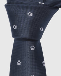 Rated 4.9 by thousands Paw Mark Tie back view showing structured interlining and tipping on dark navy mulberry silk