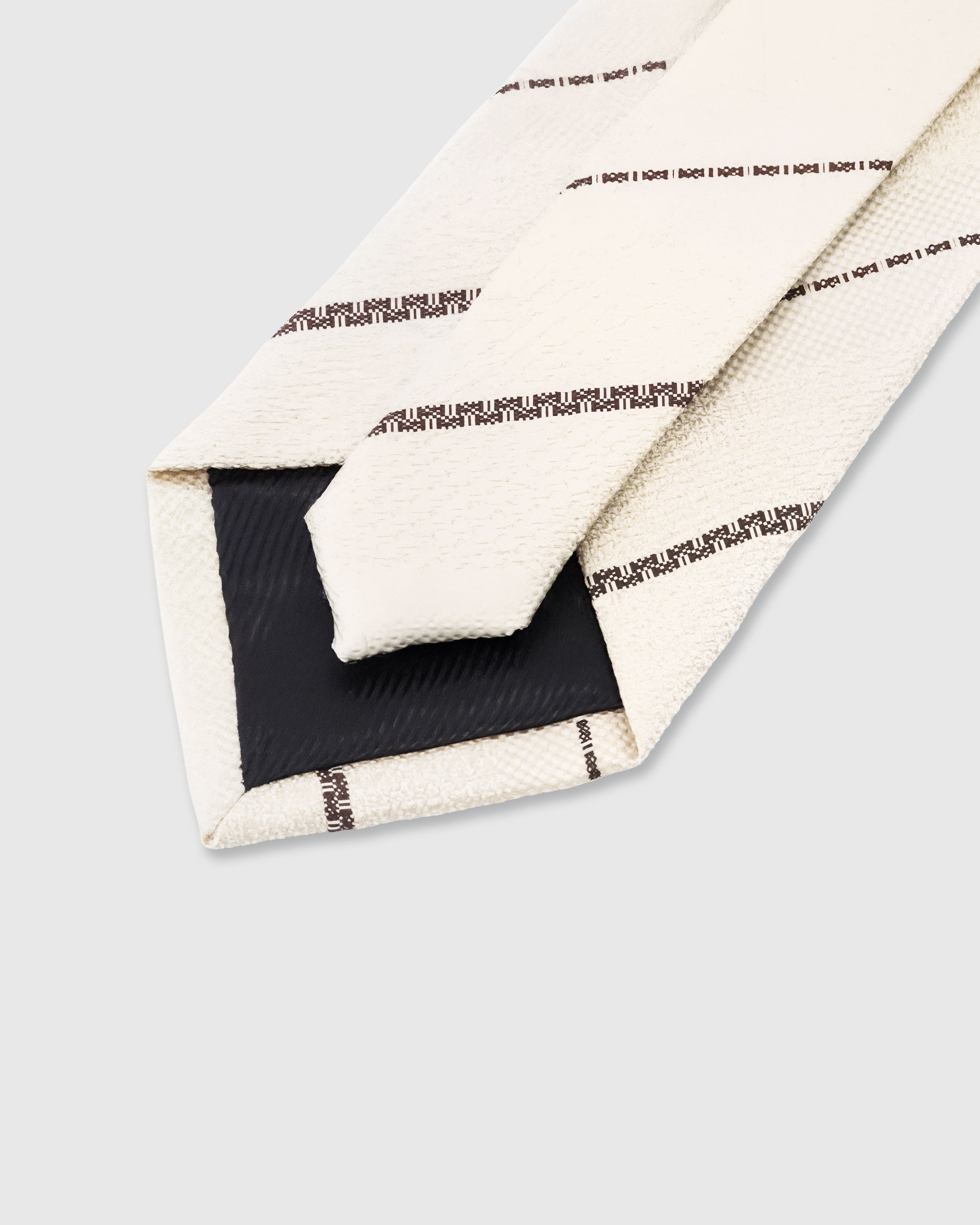 STICKYZOO Ivory Pinstripe Tie — 45° bias-cut Italian method, structured interlining, hand-finished interior