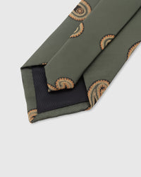 STICKYZOO Sage Paisley Tie — 45° bias-cut Italian method, structured interlining, hand-finished interior