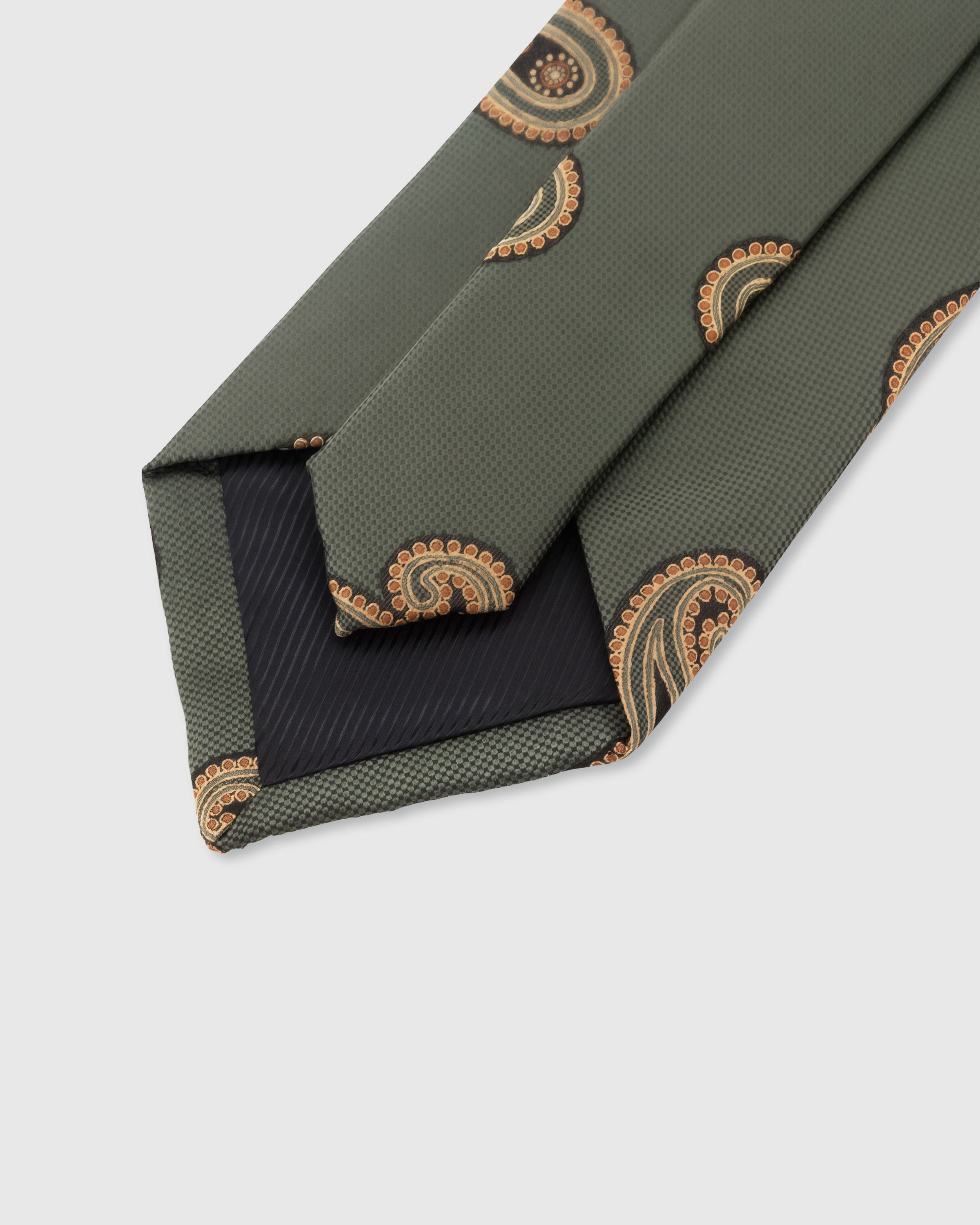 STICKYZOO Sage Paisley Tie — 45° bias-cut Italian method, structured interlining, hand-finished interior