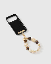 Mocha bead strap attached to a phone case with the included Phone Strap Card
