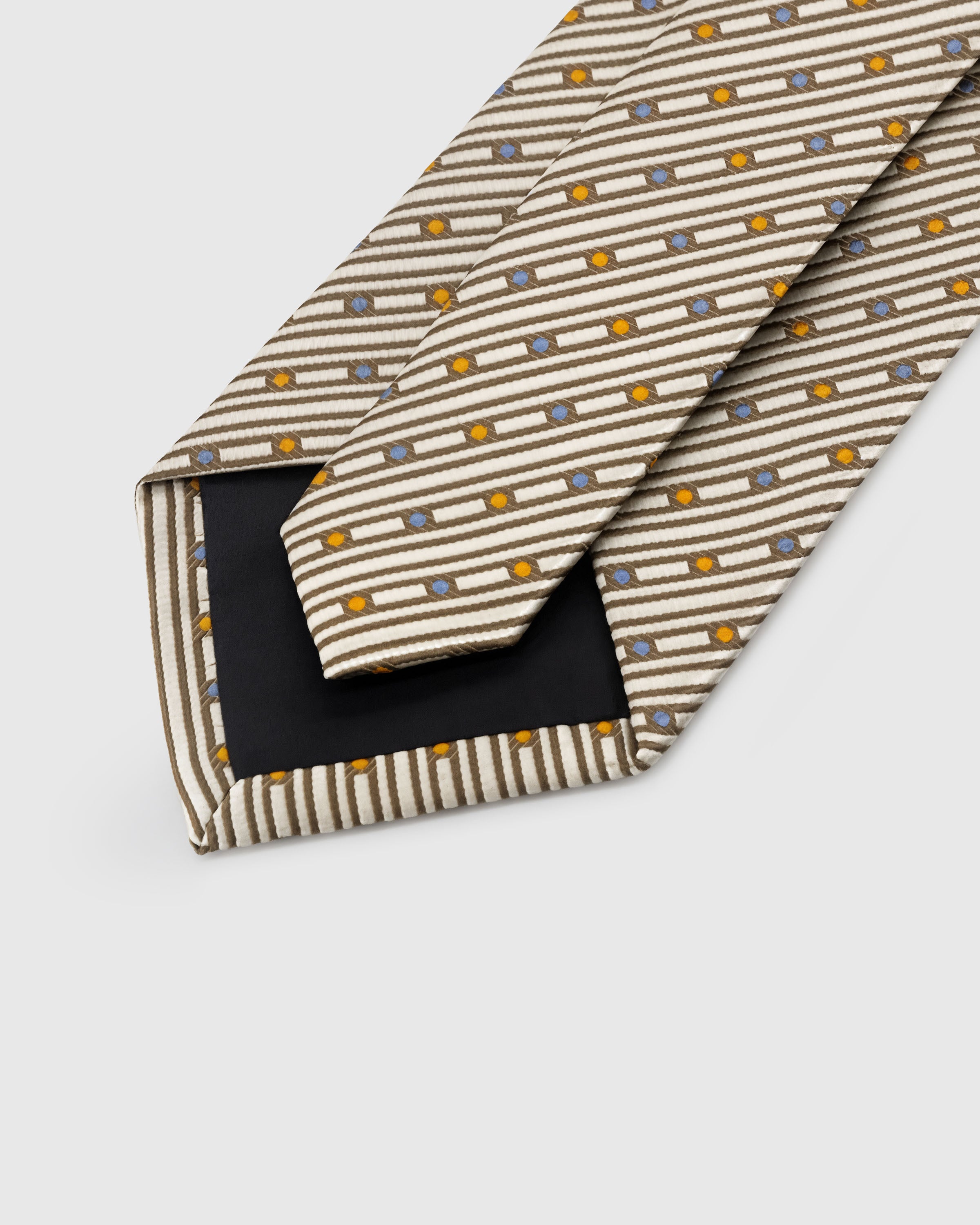 STICKYZOO Ivory Stripe Dot Tie construction with 45° bias-cut Italian method and structured interlining, 145 x 8 cm