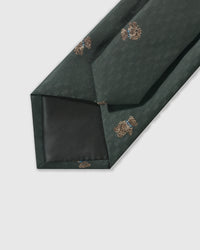 Hand-finished interior Forest Terrier Tie back view showing structured interlining and tipping on forest green geometric silk