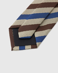STICKYZOO Tobacco Tri-Stripe Tie back detail showing structured interlining and hand-finished slip stitching, 145 x 8 cm